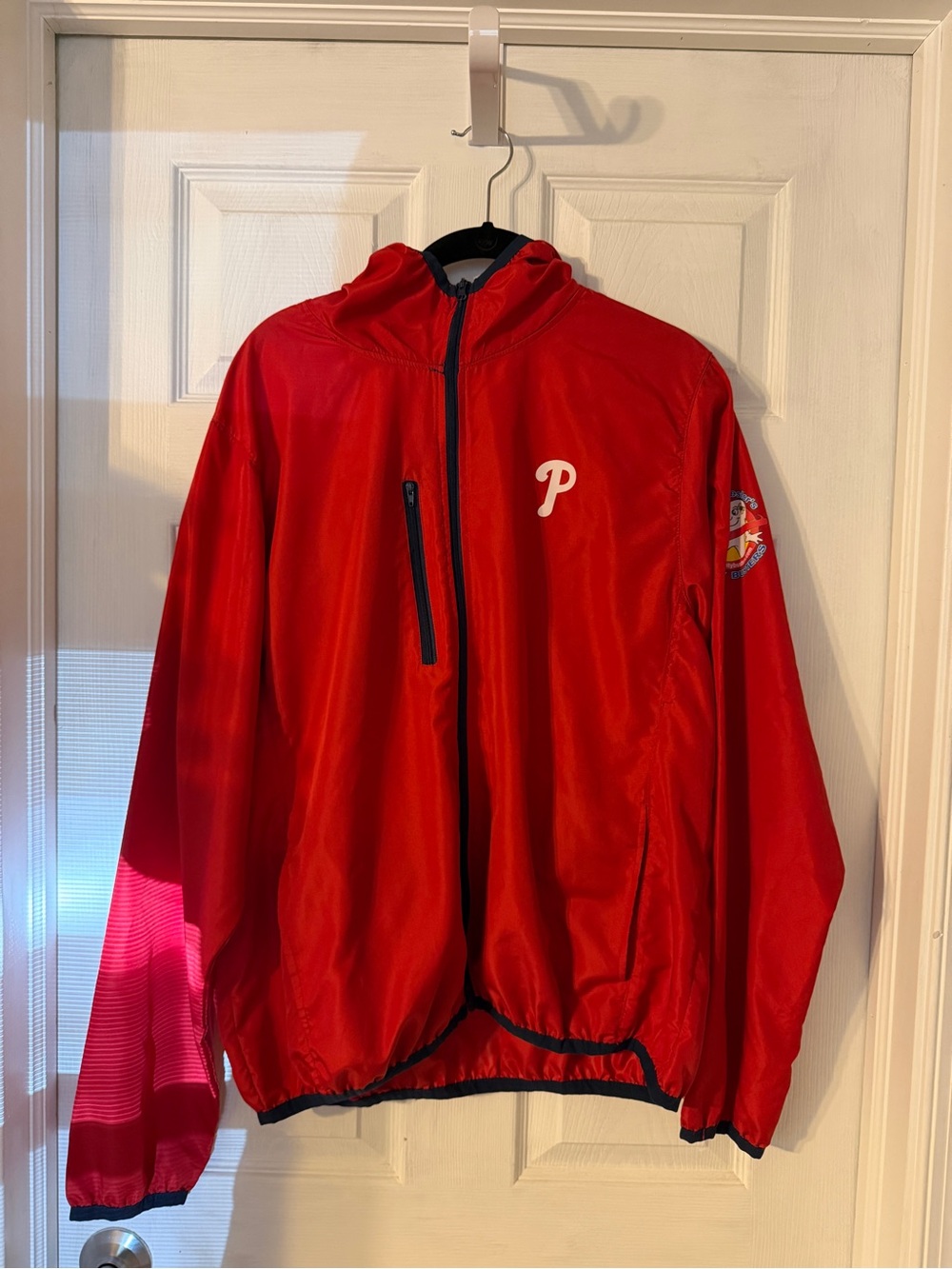 Philadelphia Phillies Men's Red Hooded Windbreaker Jacket with 'P' Logo